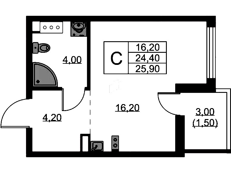 Квартира студия 25.9 м², 9/11 эт., ЖК «А101 Лаголово»
